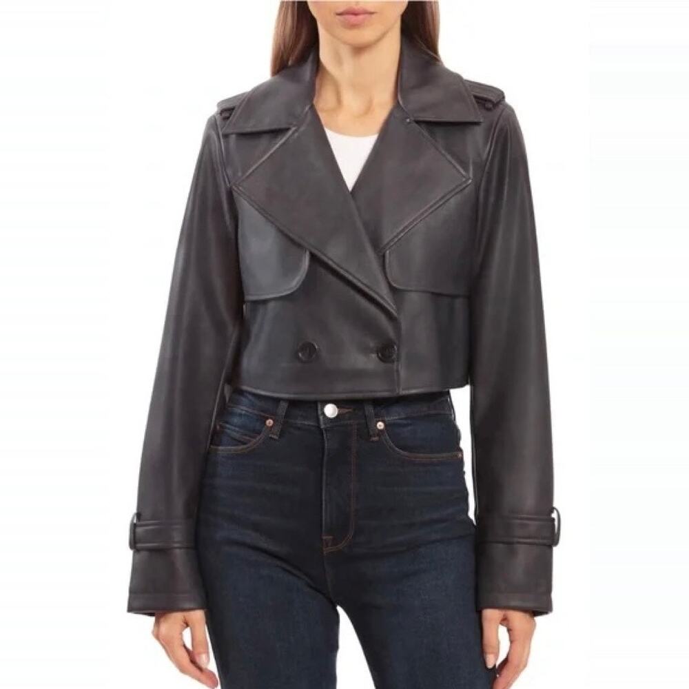 7 for all Mankind Faux Vegan Leather Crop Moto Biker Jacket size Large